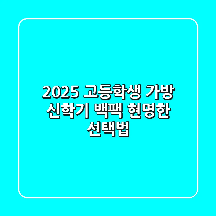 2025 고등학생 가방: 신학기 백팩 현명한 선택법