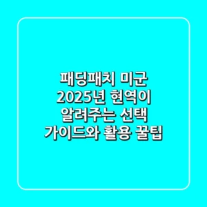 패딩패치 미군: 2025년 현역이 알려주는 선택 가이드와 활용 꿀팁