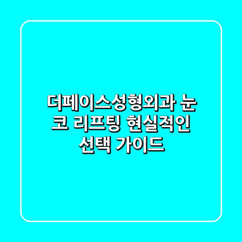 더페이스성형외과: 눈, 코, 리프팅? 현실적인 선택 가이드